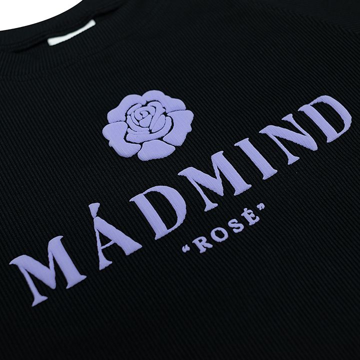  Áo Thun Ôm Body In Nổi Hoa Rosé Madmind - Màu Đen 