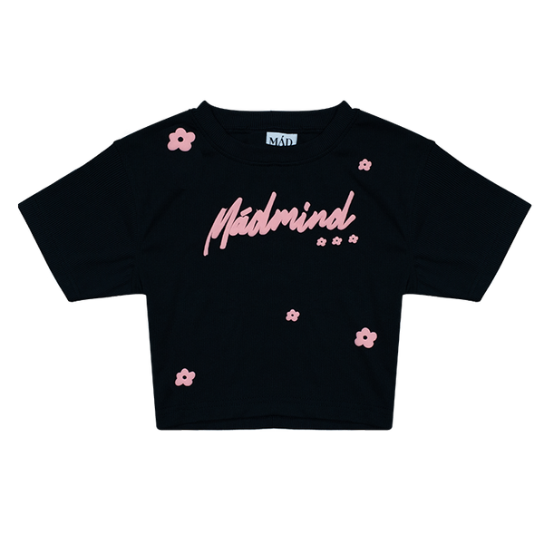  Áo Thun Croptop In Nổi Jardin Madmind - Màu Đen Form Ôm Body 