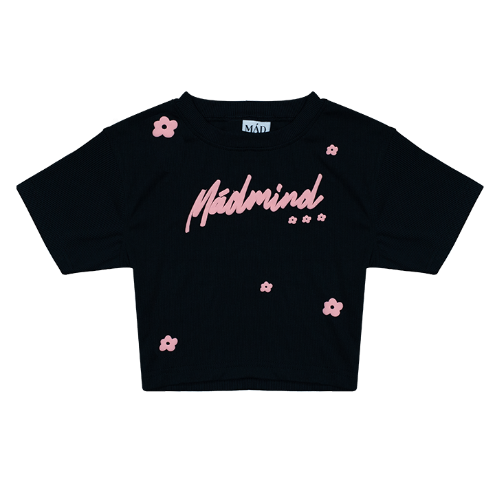  Áo Thun Croptop In Nổi Jardin Madmind - Màu Đen Form Ôm Body 