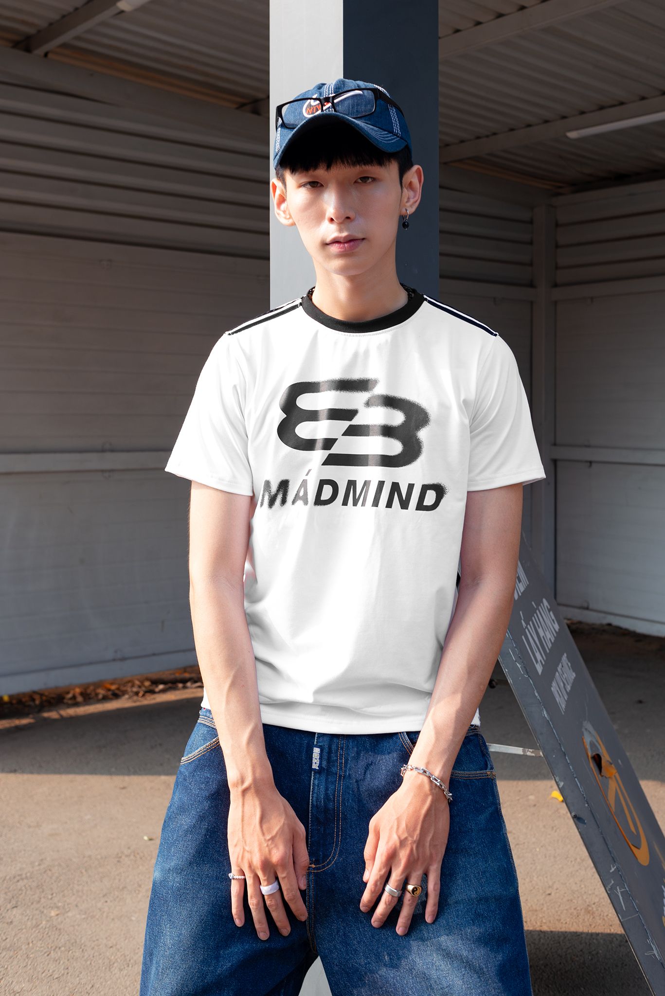  Áo Thun Form Boxy MM Motion Madmind - Phối 2 Sọc Tay Ngắn, Premium Cotton Màu Trắng 