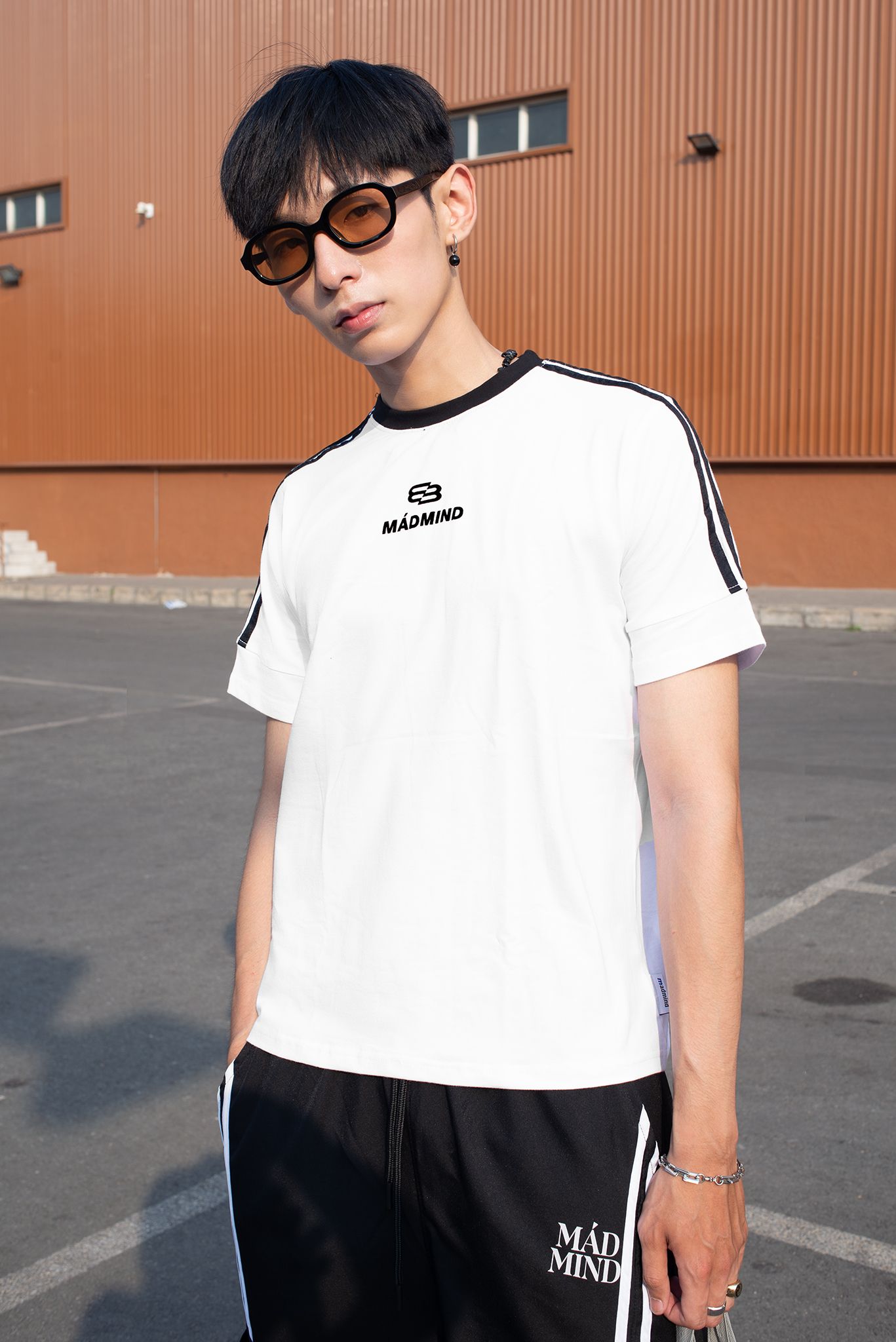  Áo Thun Form Boxy MM Era Madmind - Phối 2 Sọc Tay Ngắn, Premium Cotton Màu Trắng 