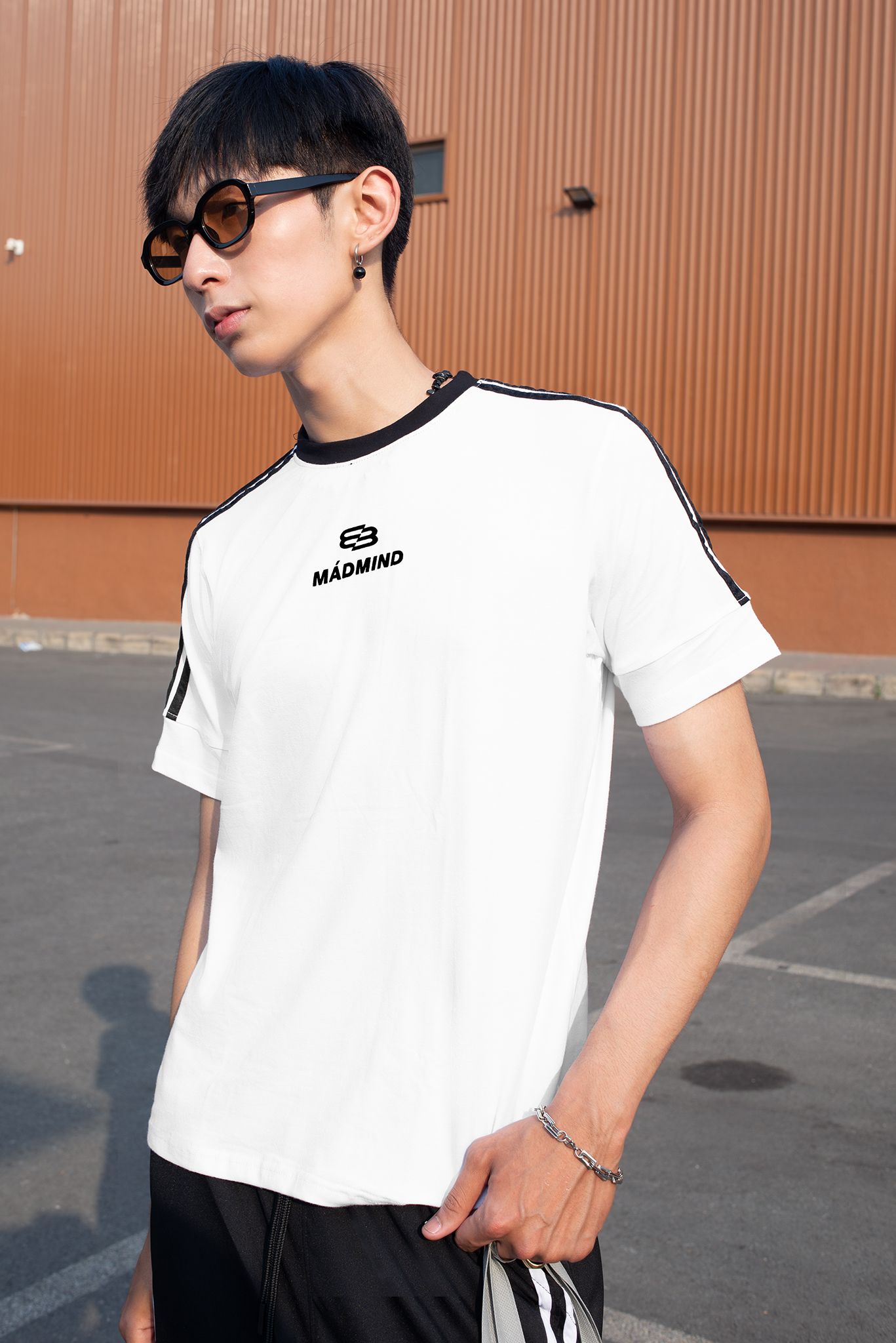  Áo Thun Form Boxy MM Era Madmind - Phối 2 Sọc Tay Ngắn, Premium Cotton Màu Trắng 