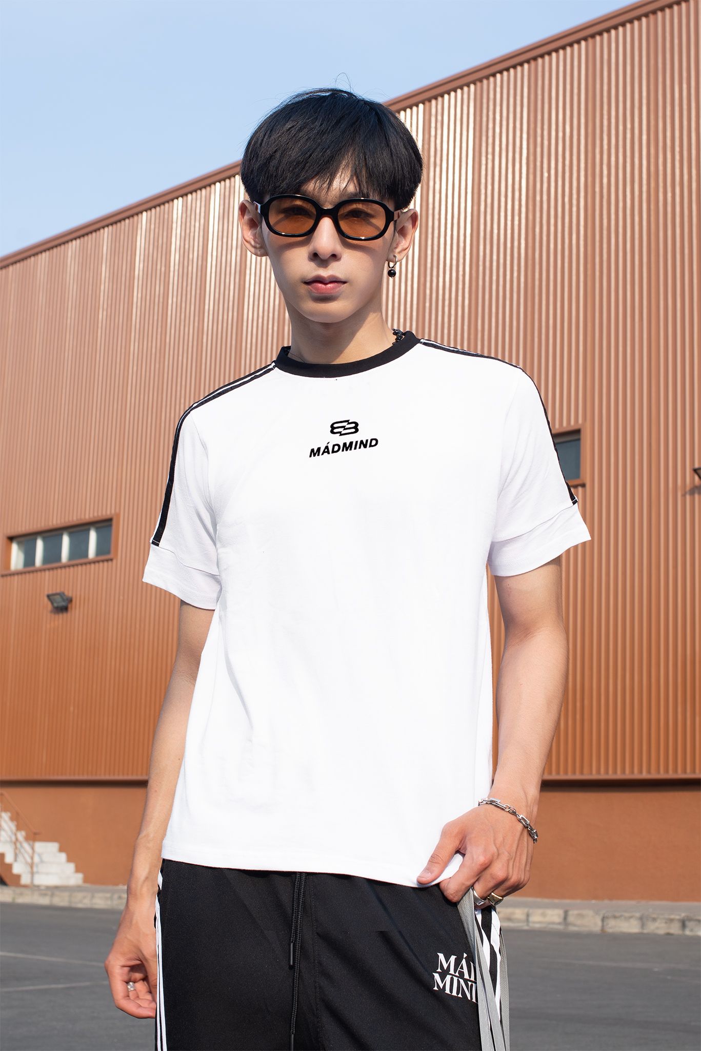  Áo Thun Form Boxy MM Era Madmind - Phối 2 Sọc Tay Ngắn, Premium Cotton Màu Trắng 