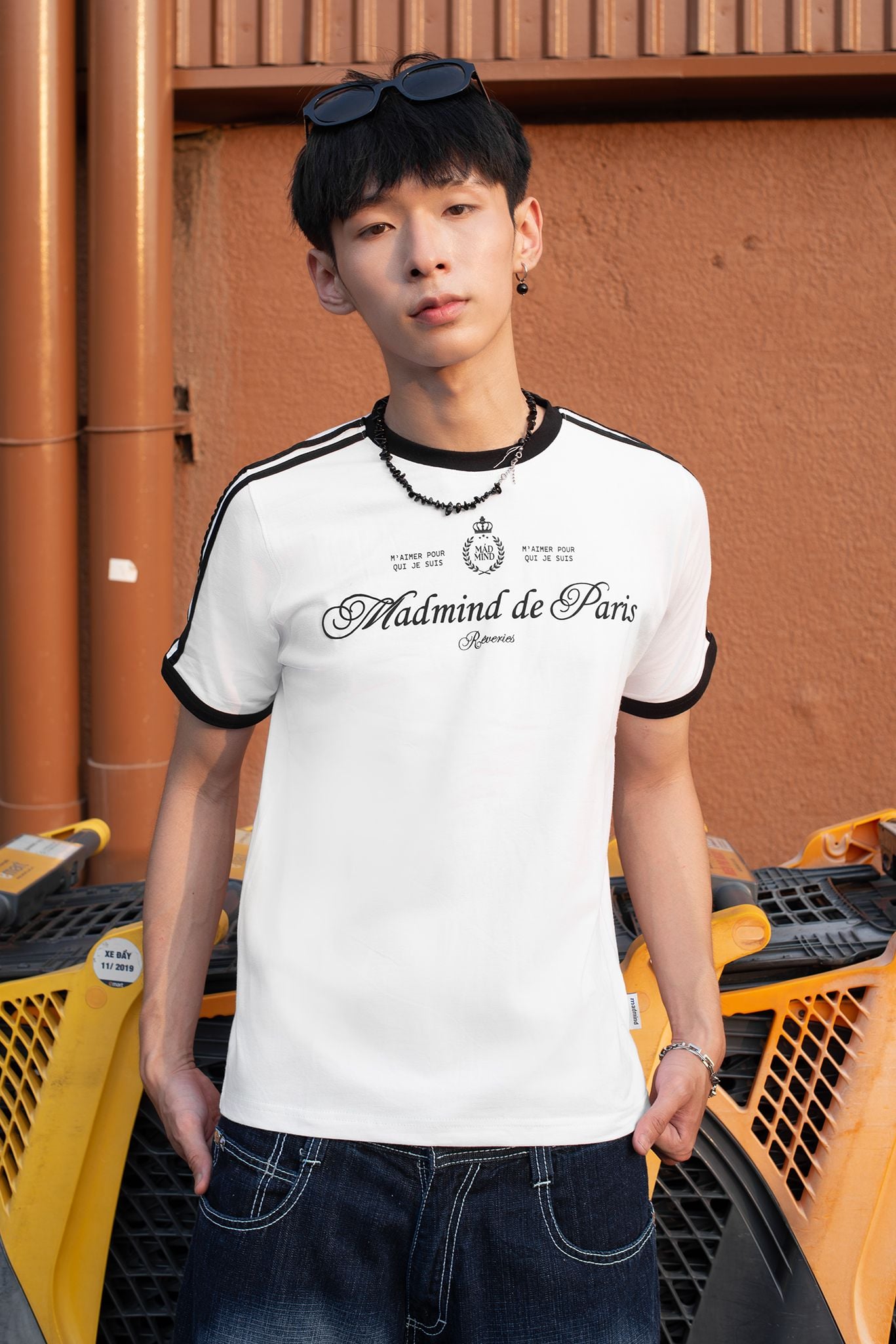  Áo Thun Form BOXY Paris De Madmind - Tay Ngắn Premium Cotton Màu Trắng 