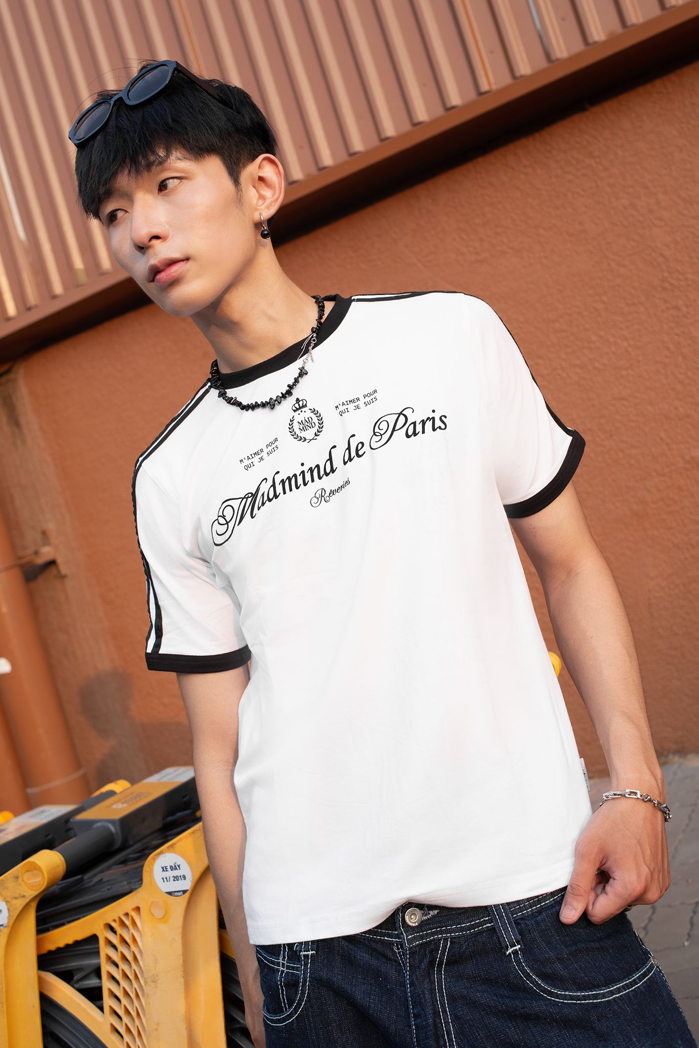  Áo Thun Form BOXY Paris De Madmind - Tay Ngắn Premium Cotton Màu Trắng 