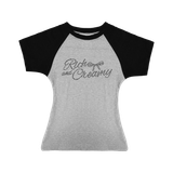  Áo Thun Nữ Cotton Raglan Logo Madmind Form Ôm Body Màu Xám Phối Tay Đen 