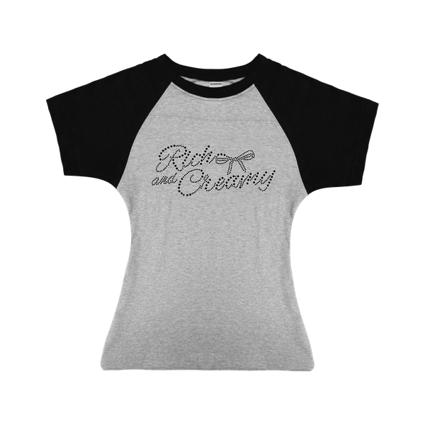  Áo Thun Nữ Cotton Raglan Logo Madmind Form Ôm Body Màu Xám Phối Tay Đen 