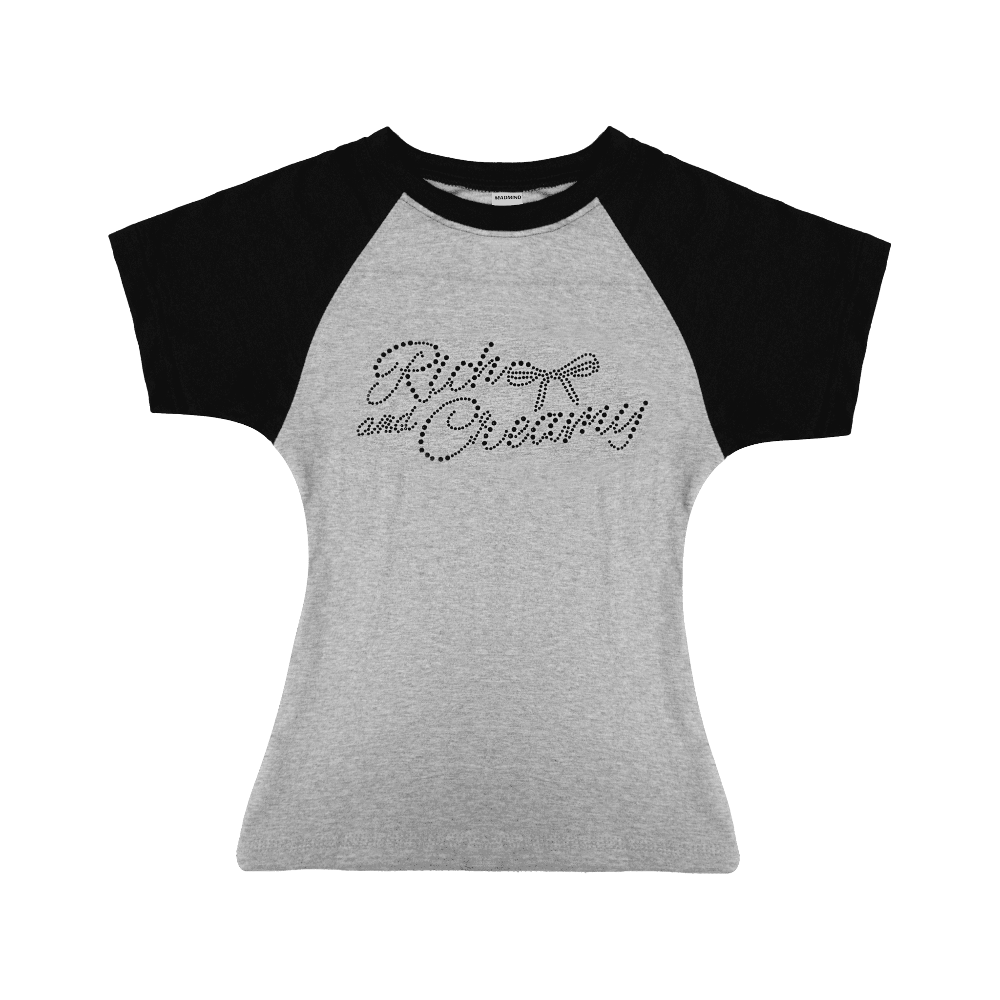  Áo Thun Nữ Cotton Raglan Logo Madmind Form Ôm Body Màu Xám Phối Tay Đen 