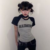  Áo Thun Nữ Cotton Raglan Logo Madmind Form Ôm Body Màu Xám Phối Tay Đen 