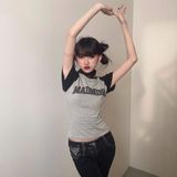  Áo Thun Nữ Cotton Raglan Logo Madmind Form Ôm Body Màu Xám Phối Tay Đen 