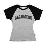  Áo Thun Nữ Cotton Raglan Logo Madmind Form Ôm Body Màu Xám Phối Tay Đen 