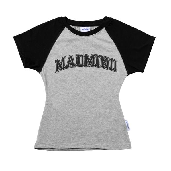  Áo Thun Nữ Cotton Raglan Logo Madmind Form Ôm Body Màu Xám Phối Tay Đen 