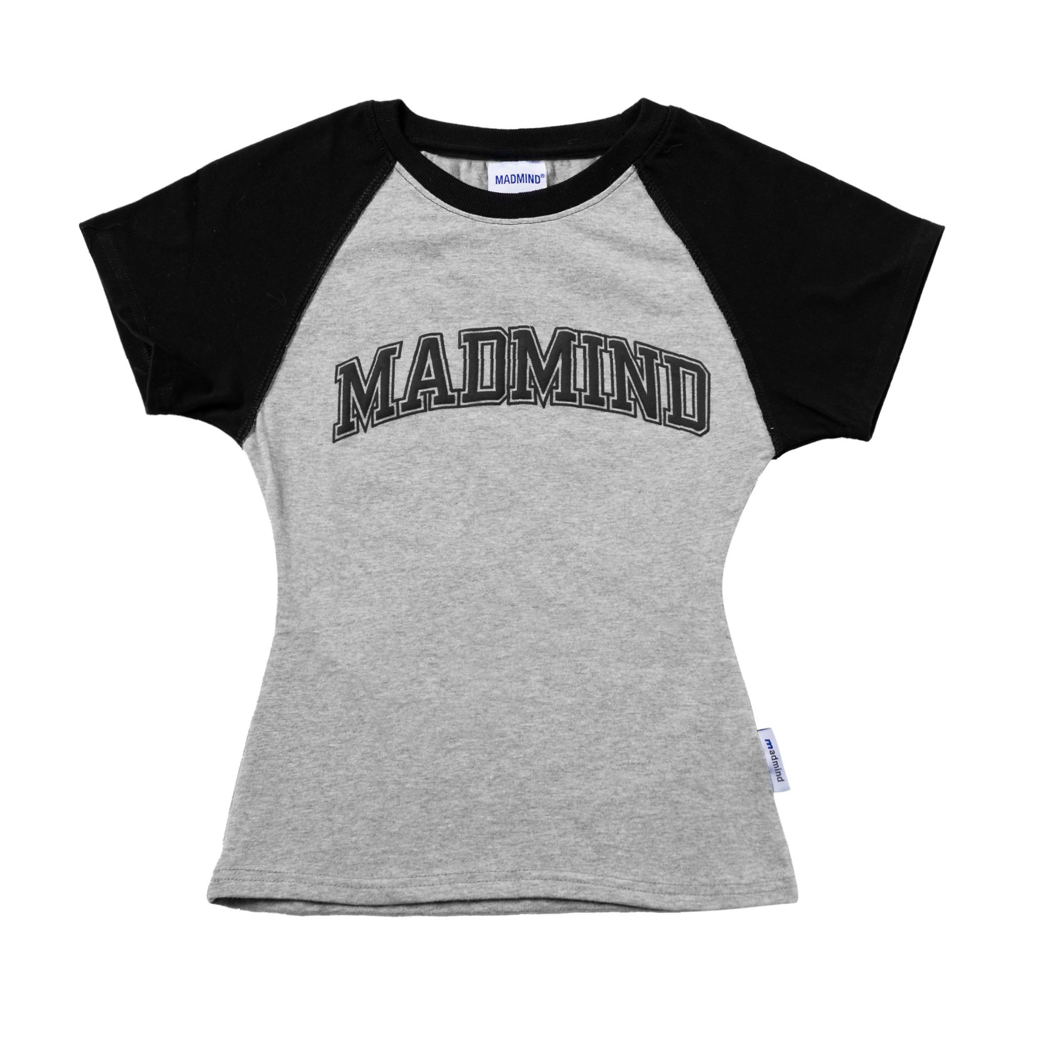  Áo Thun Nữ Cotton Raglan Logo Madmind Form Ôm Body Màu Xám Phối Tay Đen 