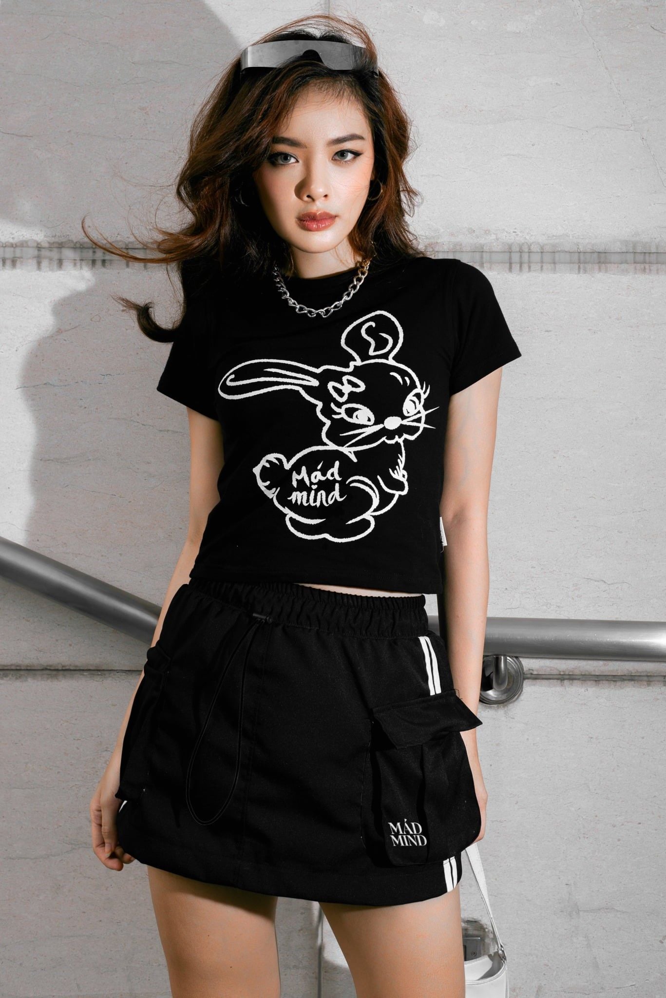  Váy 2 Sọc Túi Hộp 2 Stripe Pocket Mini Skirt Màu Đen 