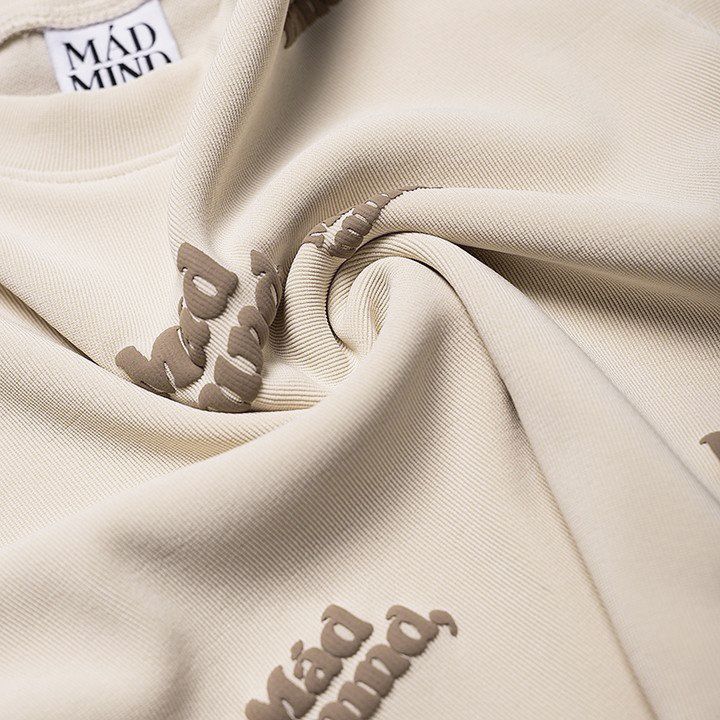  Áo Thun In Nổi Round Croptop Madmind - Màu Be 