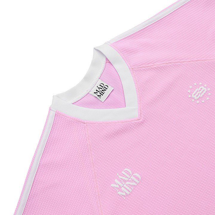  Áo Thun Cổ Tim Phối 2 Sọc Form Baby Centre Madmind With V-Neck - Vải Waffle Màu Hồng 