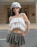  [ MẶC 8 KIỂU ] MADMIND - Áo / Chân Váy Ngắn Dáng Bí 2 Tầng May 2 Lớp Grinde Skirt MADMIND - Màu Trắng 