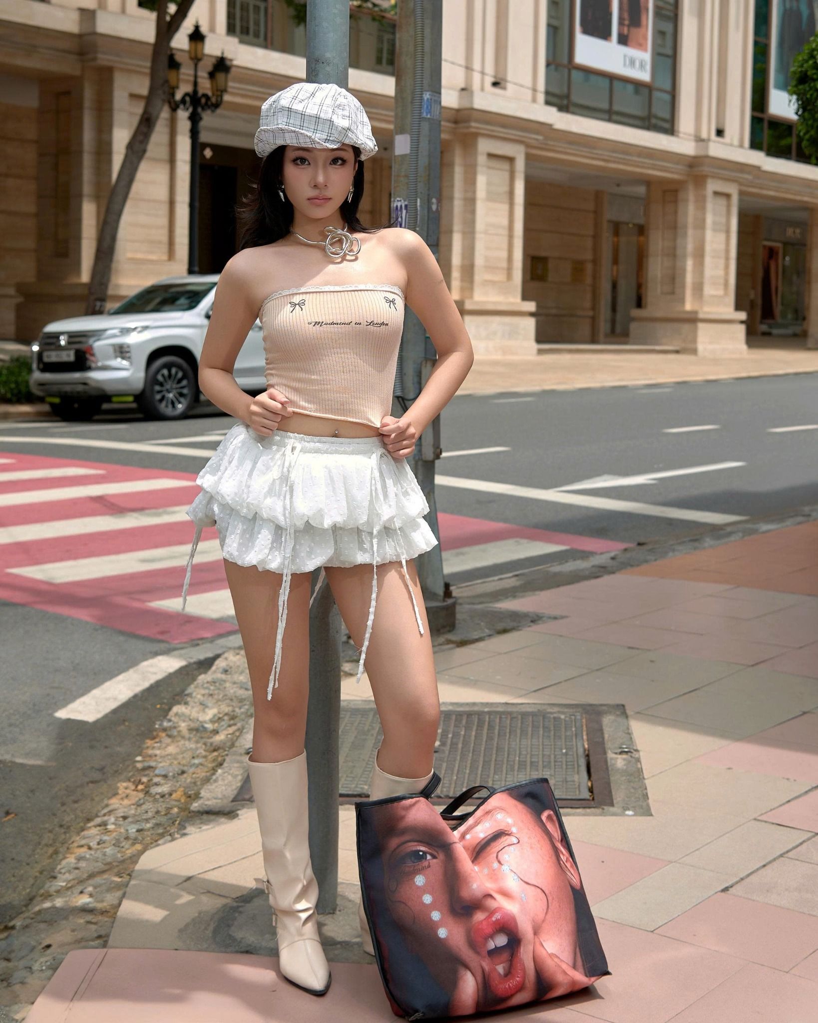  [ MẶC 8 KIỂU ] MADMIND - Áo / Chân Váy Ngắn Dáng Bí 2 Tầng May 2 Lớp Grinde Skirt MADMIND - Màu Trắng 