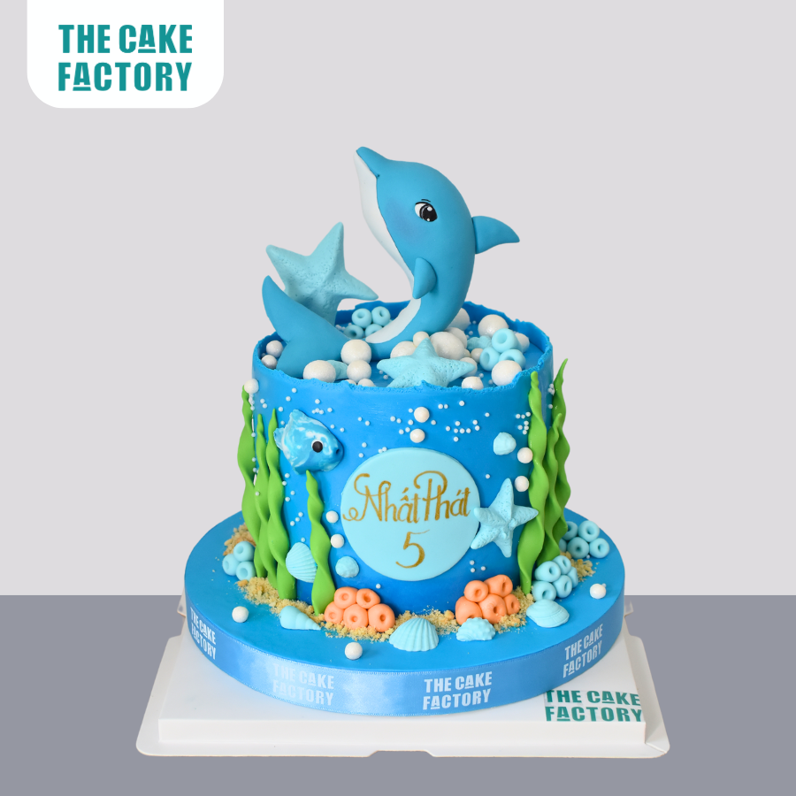  Bánh kem sinh nhật Fondant cho bé chủ đề đại dương và cá heo xanh 