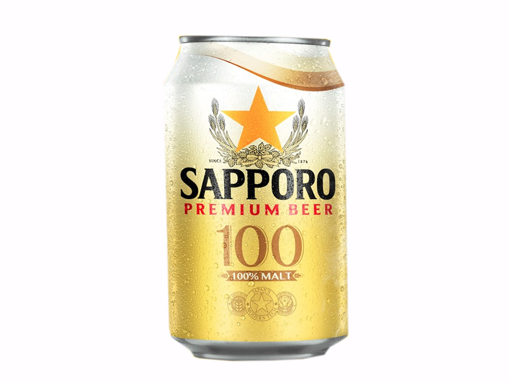 Thùng 24 lon bia Sapporo Premium Beer 100% Malt 330ml