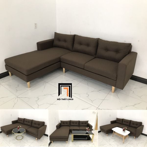bộ ghế sofa góc L 2m2 x 1m6 nâu đậm