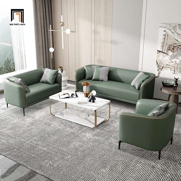set ghế sofa da giả hiện đại xanh lá