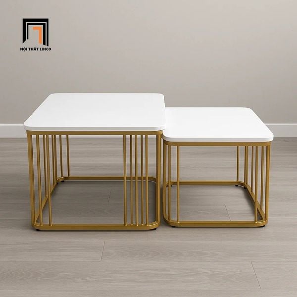 cặp bàn trà mặt đá vuông trắng