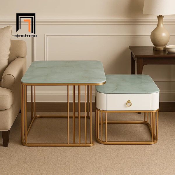 cặp bàn sofa mặt kính vuông