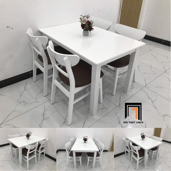 bộ bàn ăn 4 ghế gỗ màu trắng