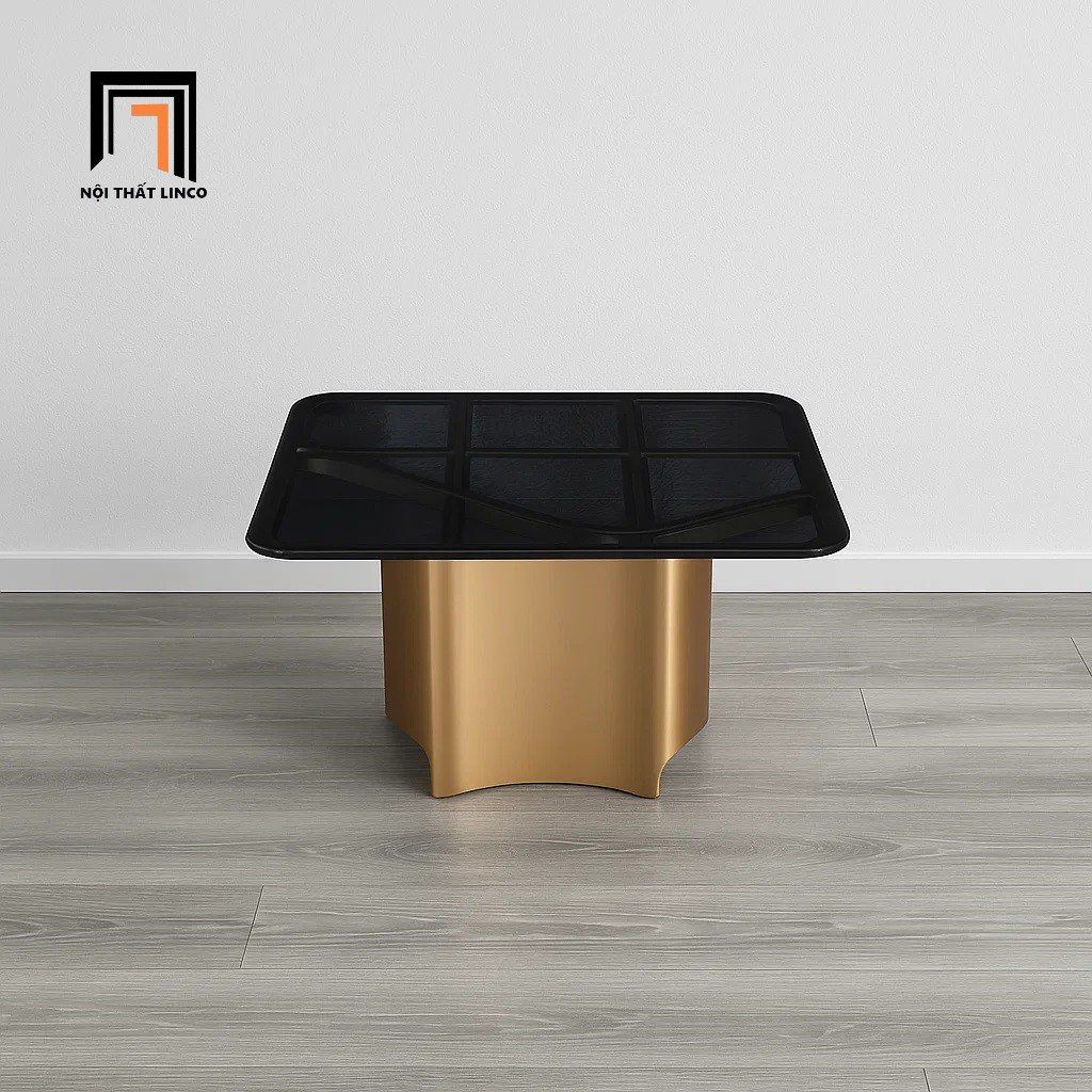  Bàn sofa mặt kính đen vuông BTPK80 Zebina khung chân sắt 
