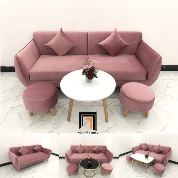 bộ ghế sofa băng màu hồng phấn