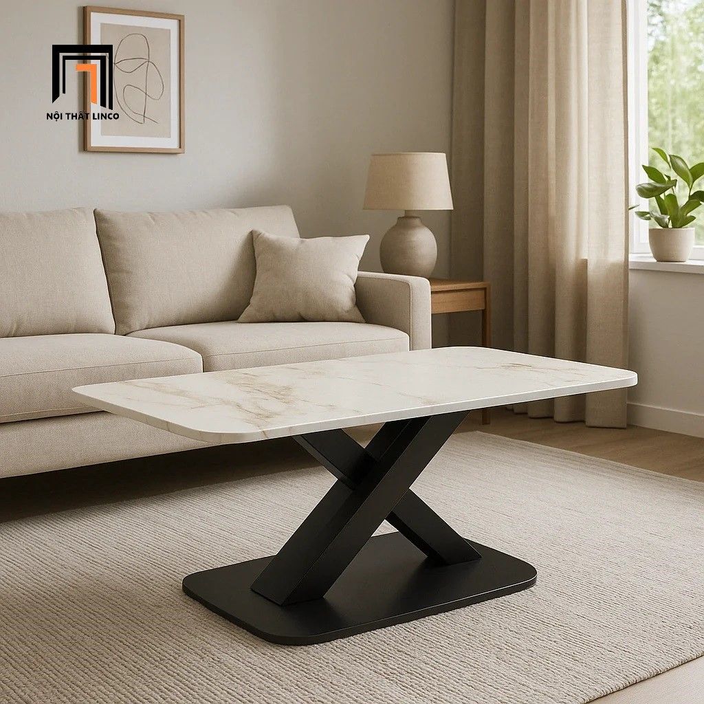 Bàn sofa mặt đá khung chân sắt chữ X BTPK28 Lysite 1m giá rẻ 