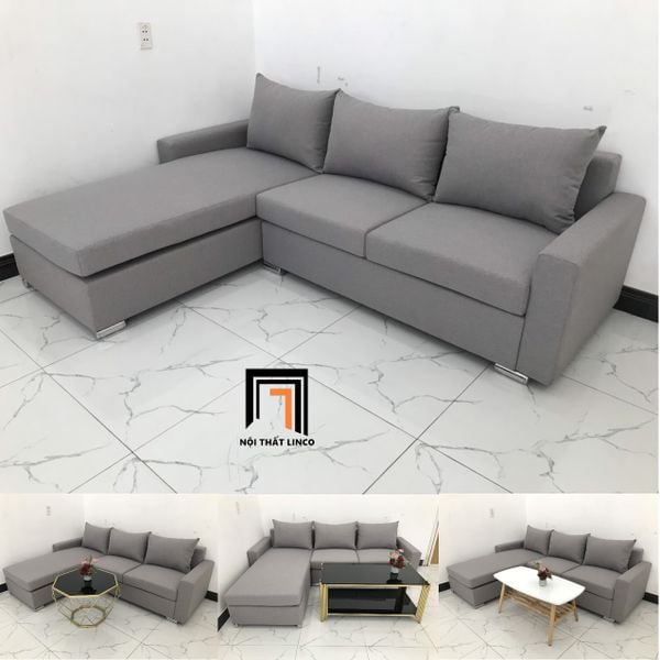 bộ ghế sofa góc L 2m2 x 1m6 xám trắng