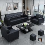  Bộ ghế sofa văn phòng giá rẻ KT76 Custer da Pu màu đen đẹp 