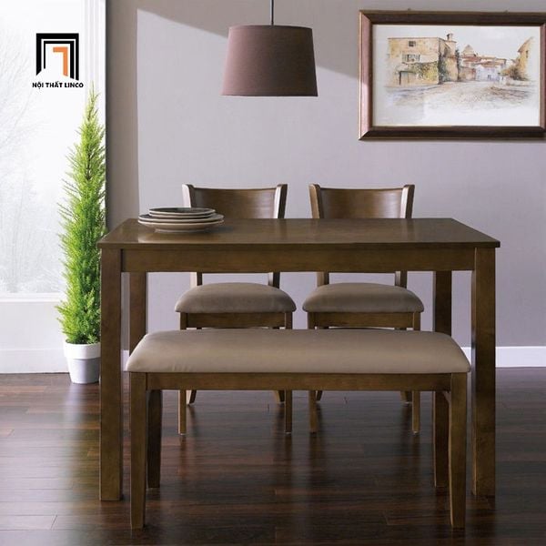 bộ bàn ghế ăn gia đình kèm ghế bench