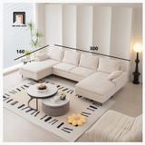  Bộ ghế sofa U vải nỉ trắng kem UT30 Yushi dài 3m xinh xắn 