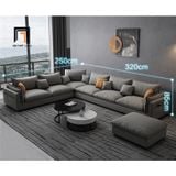  Bộ ghế sofa U vải nỉ màu xám dài 3m2 UT3 Hanna cho chung cư 