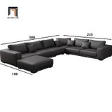  Set ghế sofa chữ U cao cấp U23 Paulina dài 3m da giả xám đen 