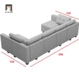  Bộ ghế sofa U vải nỉ xám trắng UT12 Teangela dài 3m gia đình 