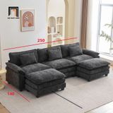  Bộ ghế sofa U vải nỉ xám than UT14 Holopeen dài 2m5 cao cấp 