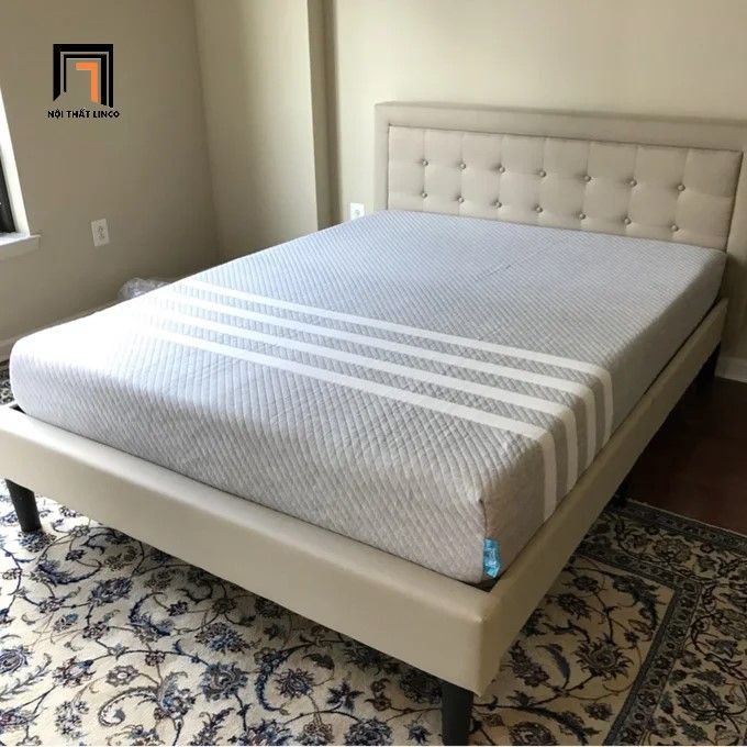  Giường ngủ vải nỉ trắng kem GN3 Pinheiro cho căn hộ chung cư 