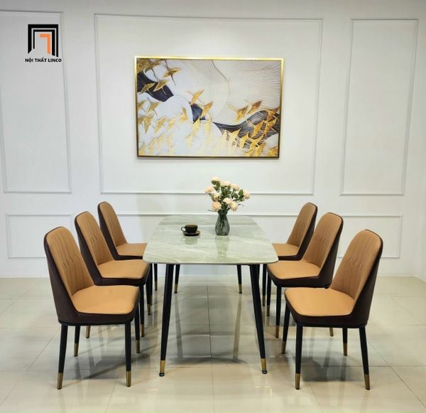 bộ bàn ăn gia đình 6 ghế bọc nệm