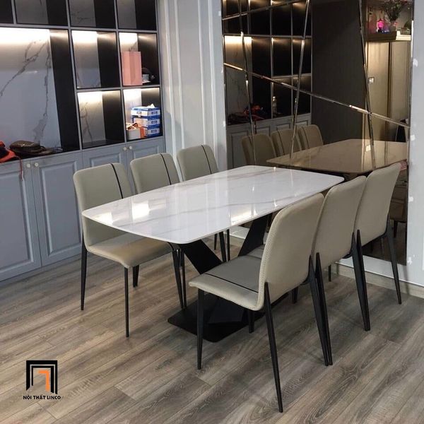 bộ bàn ăn mặt đá trắng cho chung cư