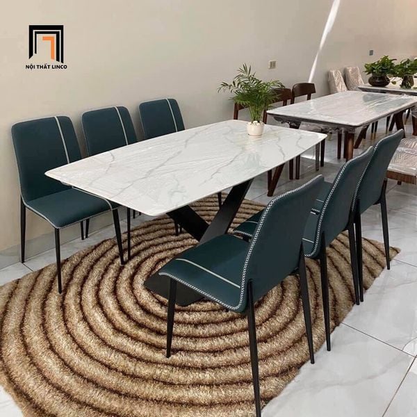bộ bàn ăn mặt đá trắng cho chung cư
