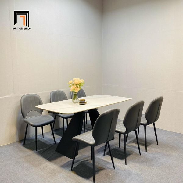 set bàn ăn 6 ghế da giả sang trọng