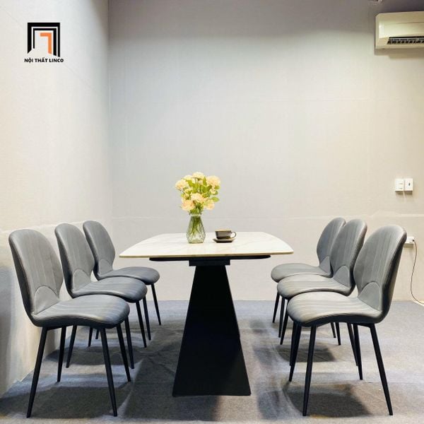 set bàn ăn 6 ghế da giả sang trọng