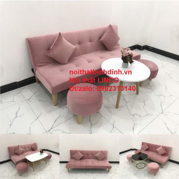 bộ ghế sofa giường nhỏ màu hồng phấn