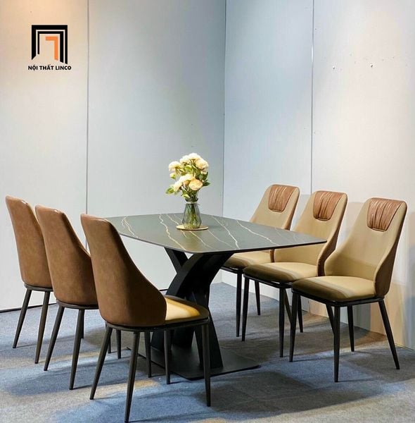 bộ bàn ăn mặt đá ceramic đen