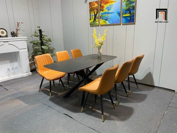 bộ bàn ăn 6 ghế da Pu cao cấp