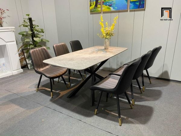 bộ bàn ăn 6 ghế da Pu cao cấp